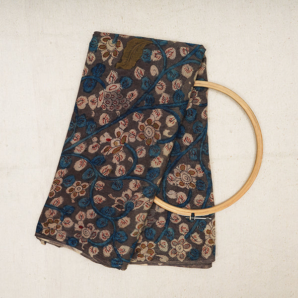 Cebar Brown Floral Jaal Hand Painted Kalamkari Handloom Fabric