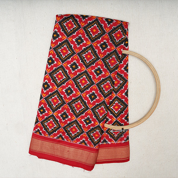 Vermilion Ikat Silk Geometric Pattern Handloom Fabric
