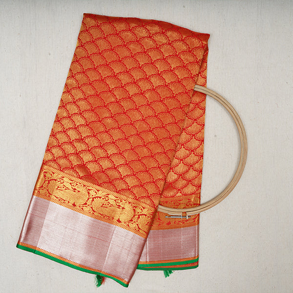 Venetian Red Kanjivaram Silk Handloom Fabric With Contrast Border