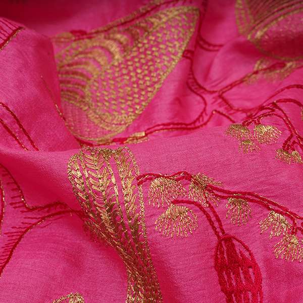 Telemagenta Tussar Thread Embroidery Fabric
