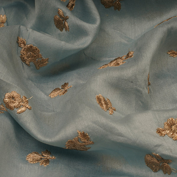 Traffic Grey Floral Motifs Zari Thread Embroidery Chanderi Fabric