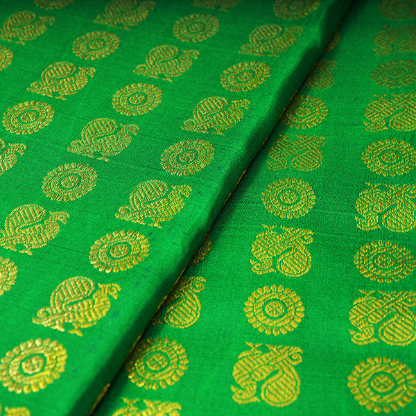 Dartmouth Green Kanjivaram Silk Handloom Fabric With Floral Motifs