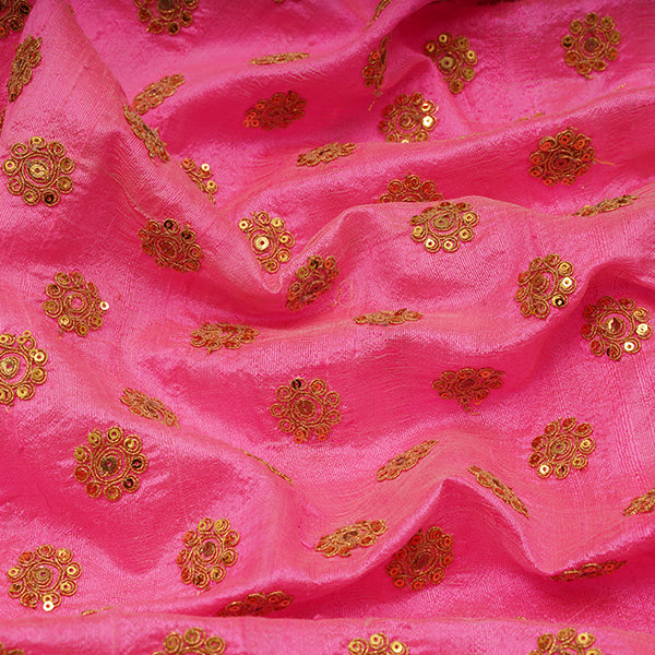 Light Pink Rawsilk Floral Sequins Embroidery Fabric