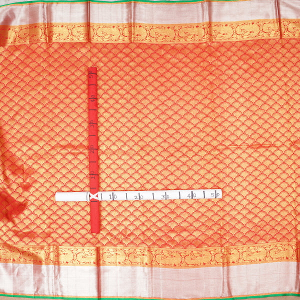 Venetian Red Kanjivaram Silk Handloom Fabric With Contrast Border