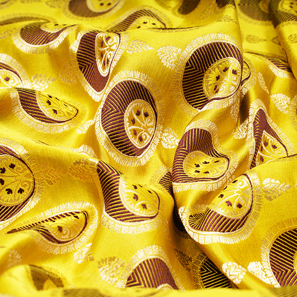 Zinc Yellow Banarasi Ektara Silk Handloom Fabric With Floral Motifs
