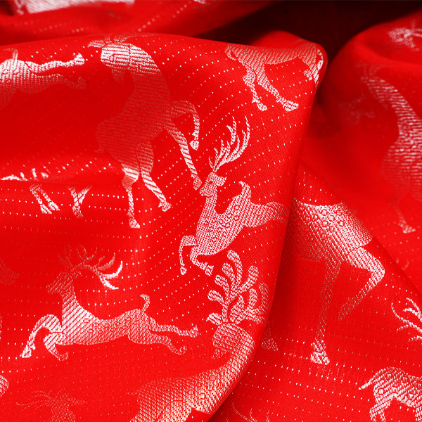 Coca - Cola Red Kanjivaram Silk Handloom Fabric With Animal Motifs