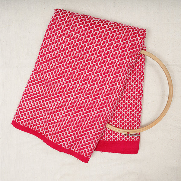 Raspberry Red Jaali Pattern Thread Embroidery Rawsilk Fabric
