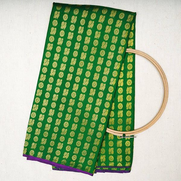 Dartmouth Green Kanjivaram Silk Handloom Fabric With Floral Motifs