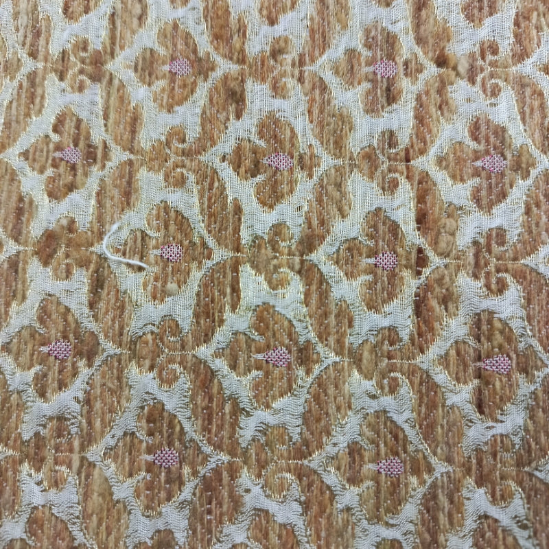 Off White Color Silk Fabric With Floral Woven Pattern -1.5-Mtr