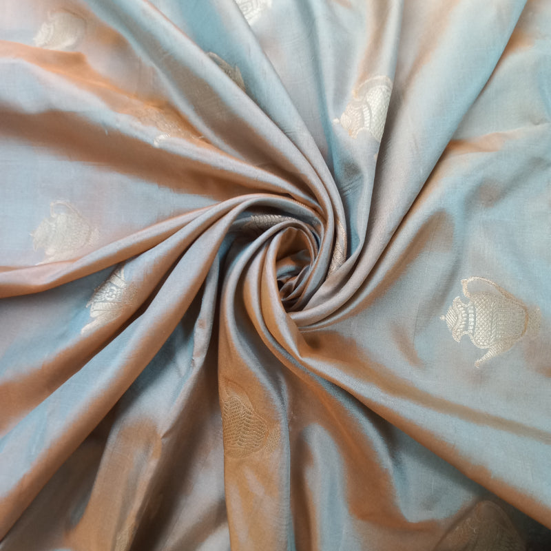 Tawny Brown And Blue Color Silk Fabric With Jug Motifs -1.6-Mtr