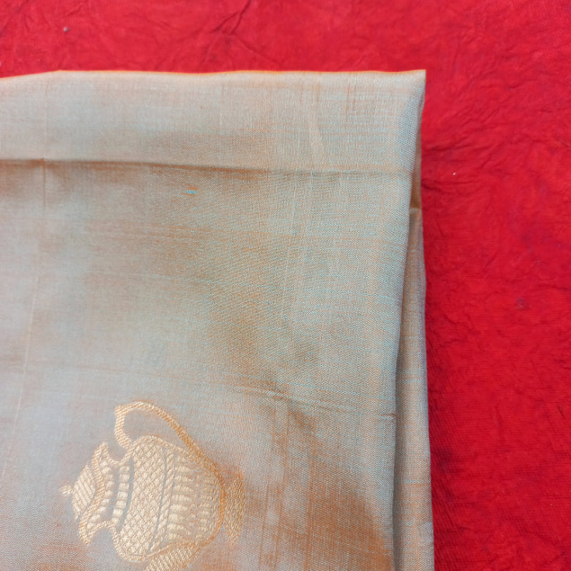 Tawny Brown And Blue Color Silk Fabric With Jug Motifs -1.6-Mtr