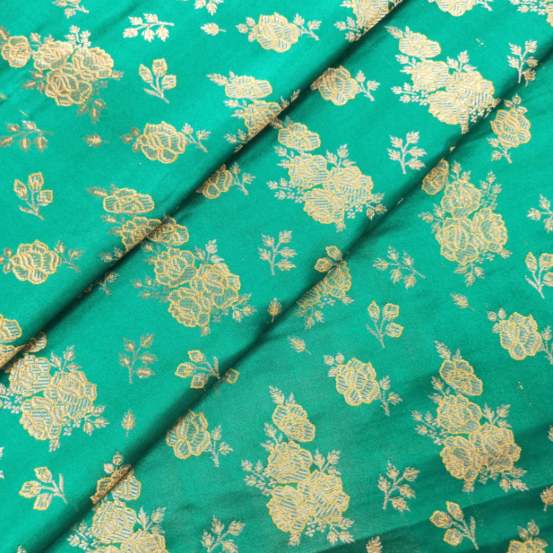 Jade Green Color Silk Fabric With Floral Pattern -1.8-Mtr