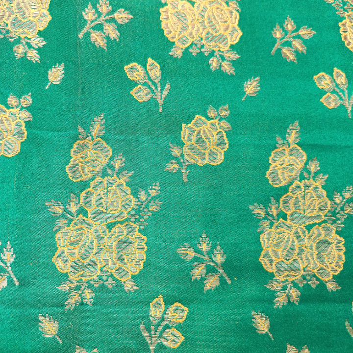 Jade Green Color Silk Fabric With Floral Pattern -1.8-Mtr