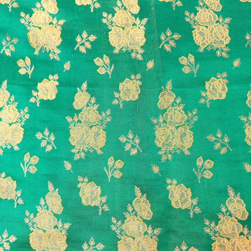 Jade Green Color Silk Fabric With Floral Pattern -1.8-Mtr