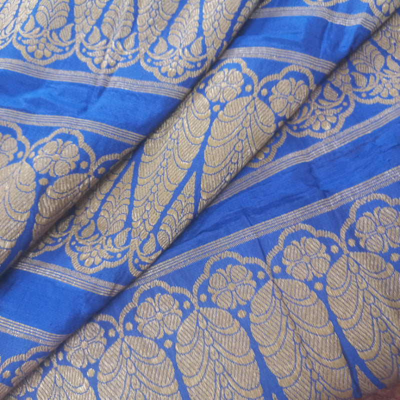 Cobalt Blue Color Silk Fabric With Paisley Pattern -1.7-Mtr