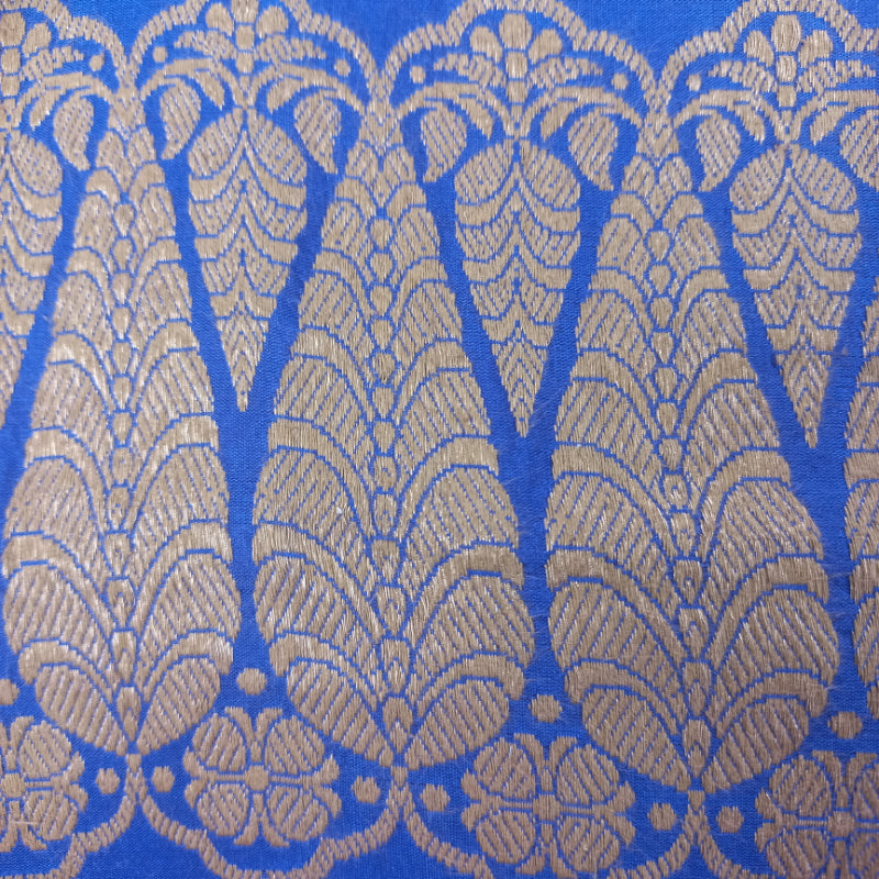 Cobalt Blue Color Silk Fabric With Paisley Pattern -1.7-Mtr