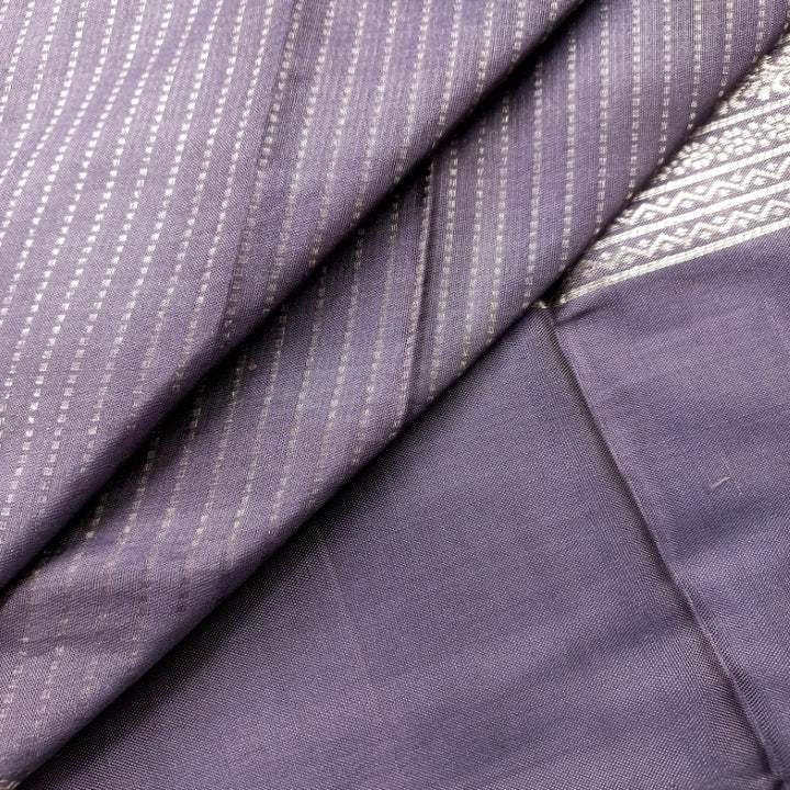 Lavender Color Plain Silk Fabric With Floral Woven Border-0.7-Cm