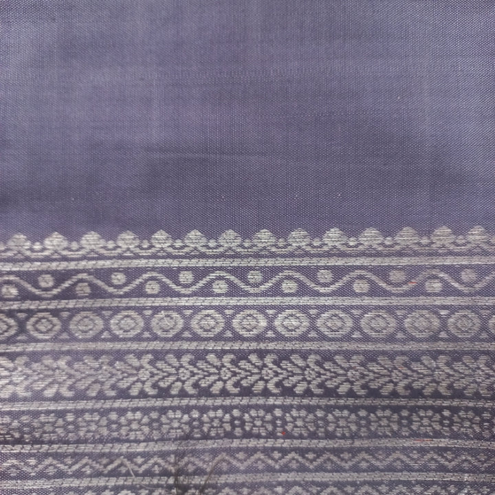 Lavender Color Plain Silk Fabric With Floral Woven Border-0.7-Cm