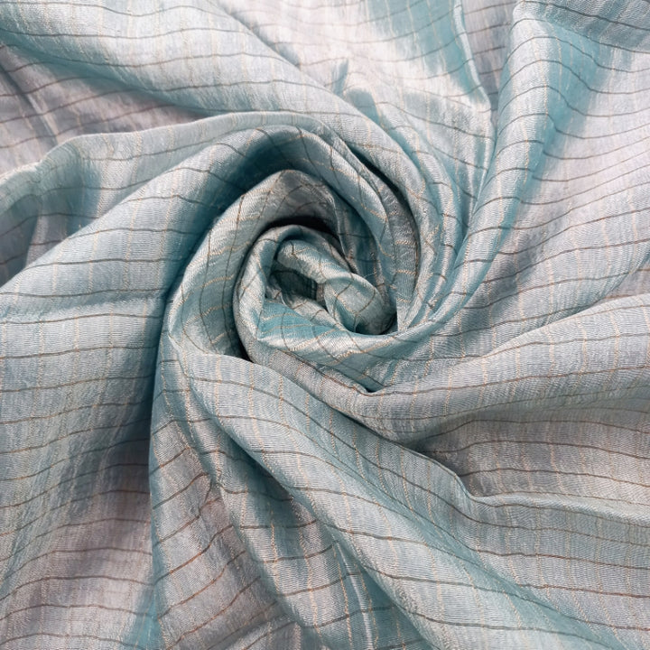 Ice Blue Color Silk Fabric With Checked Pattern -1.5-Mtr