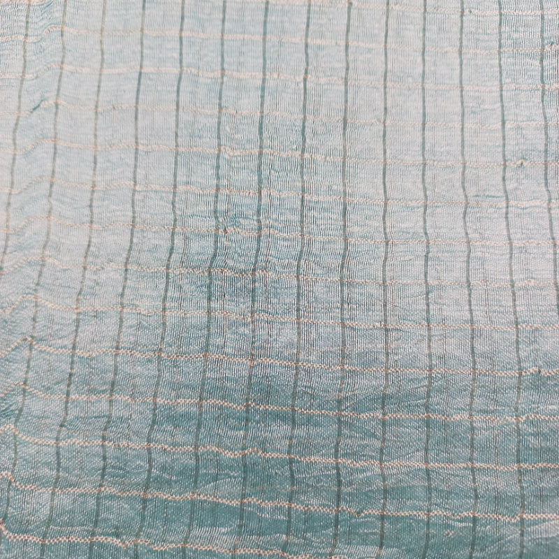 Ice Blue Color Silk Fabric With Checked Pattern -1.5-Mtr
