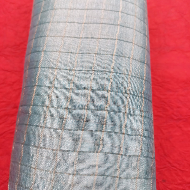 Ice Blue Color Silk Fabric With Checked Pattern -1.5-Mtr
