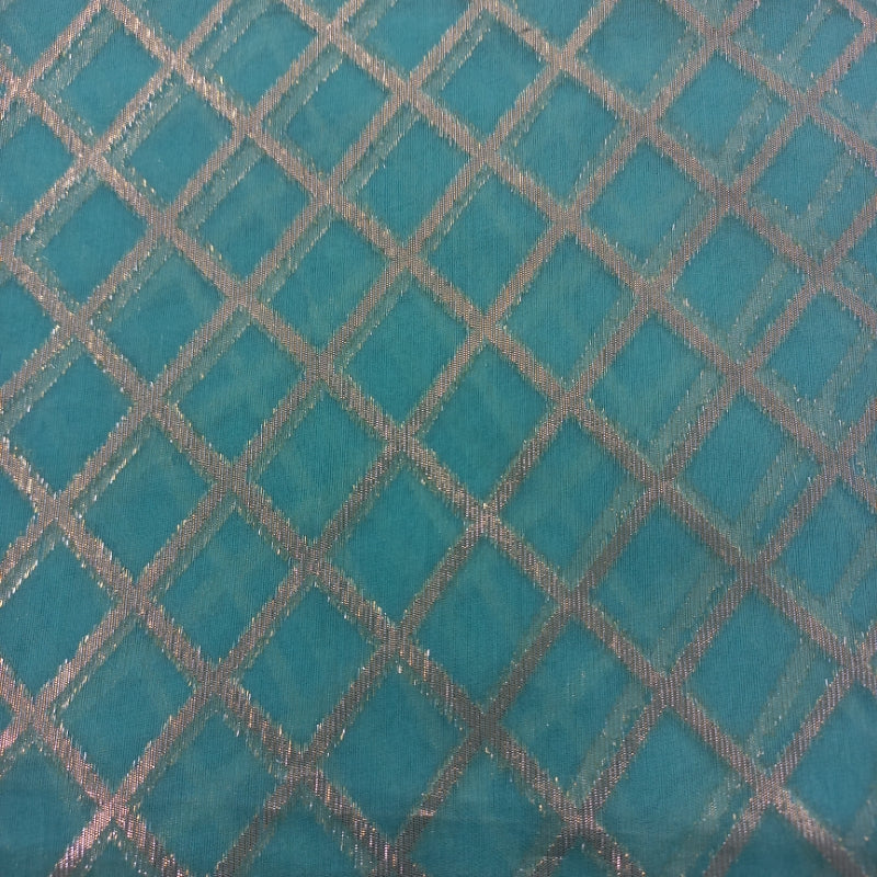 Blue Color Organza Fabric With Geometric Weave 1-Mtr