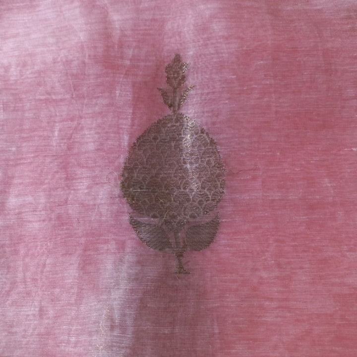Pink Color Linen Fabric With Woven Floral Buttas -2.1-Mtr