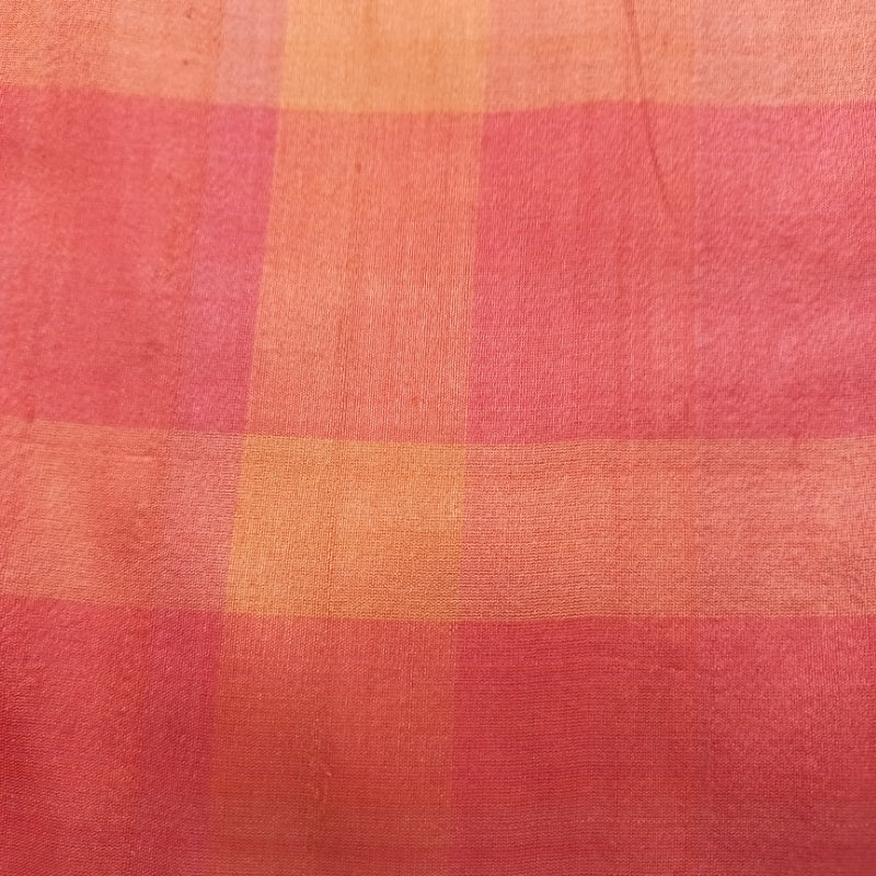 Bubblegum Pink And Yellow Color Checked Silk Fabric  -1.1-Mtr