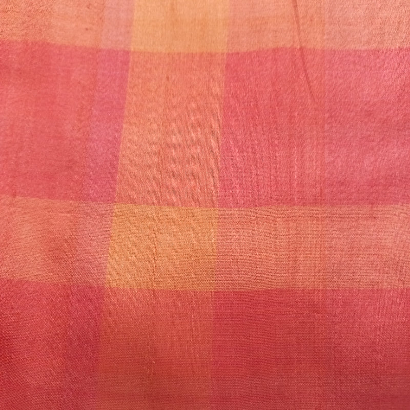 Bubblegum Pink -Yellow Silk Fabric With Checks Pattern