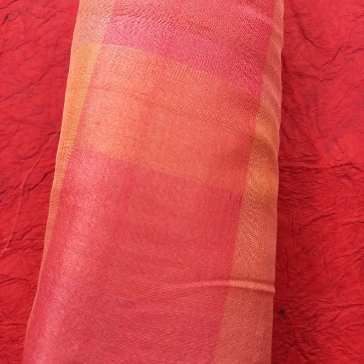 Bubblegum Pink And Yellow Color Checked Silk Fabric  -1.1-Mtr