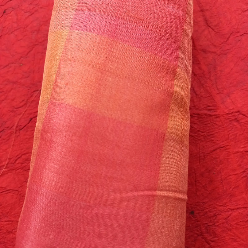 Bubblegum Pink -Yellow Silk Fabric With Checks Pattern