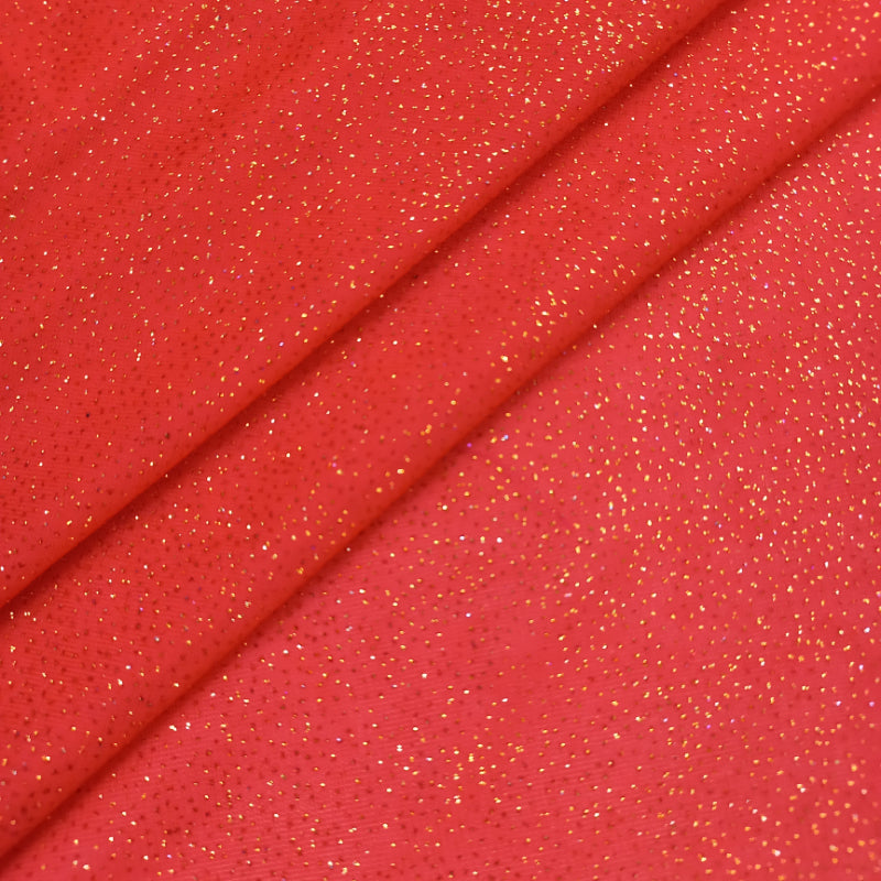 Scarlet Red Colour Fancy Fabric With Glitter Dots -1.3-Mtr