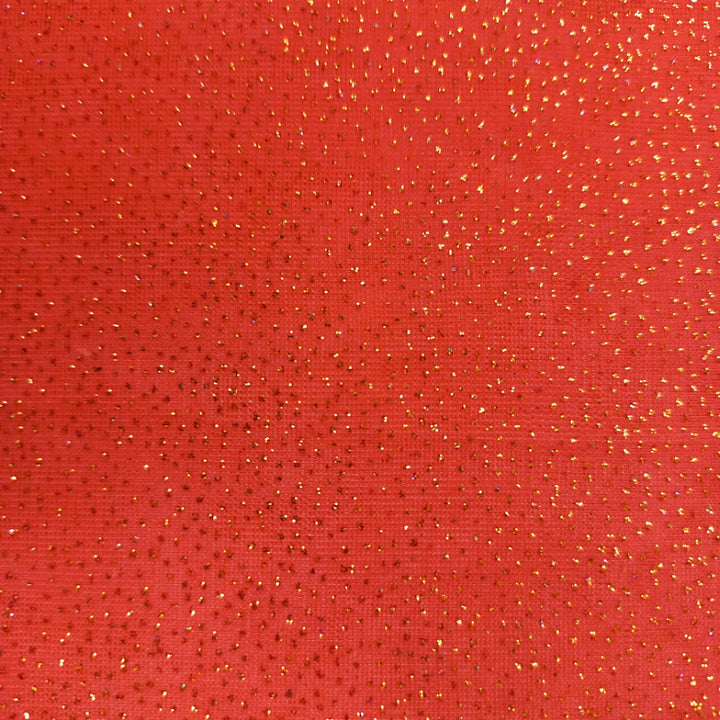 Scarlet Red Colour Fancy Fabric With Glitter Dots -1.3-Mtr