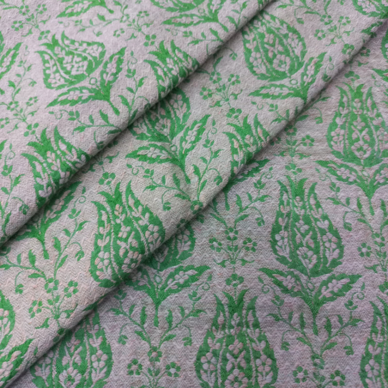 Emerald Green Colour Tusser Fabric With Floral Pattern -0.95-Cm