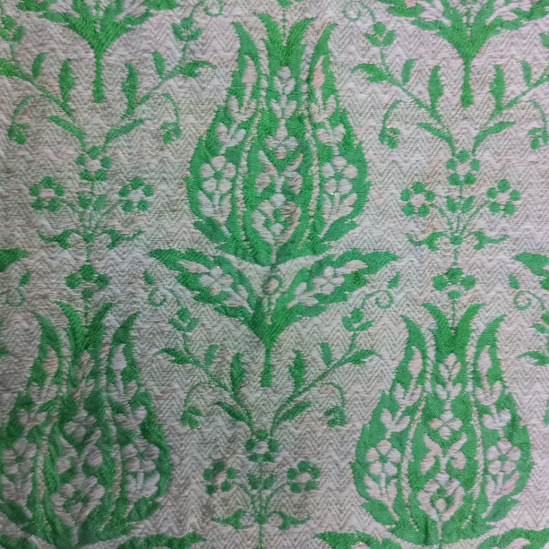 Emerald Green Colour Tusser Fabric With Floral Pattern -0.95-Cm