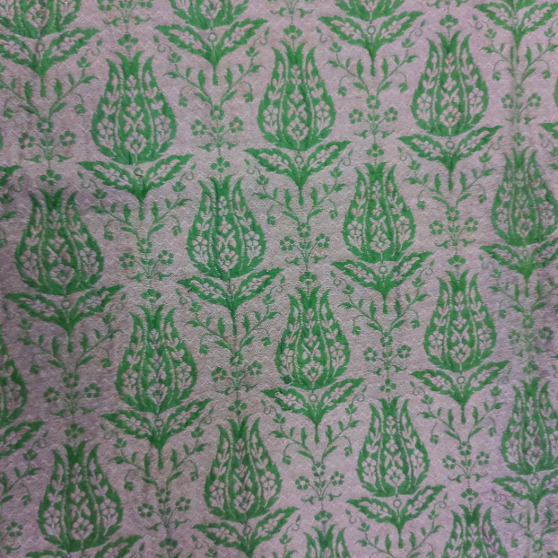 Emerald Green Colour Tusser Fabric With Floral Pattern -0.95-Cm