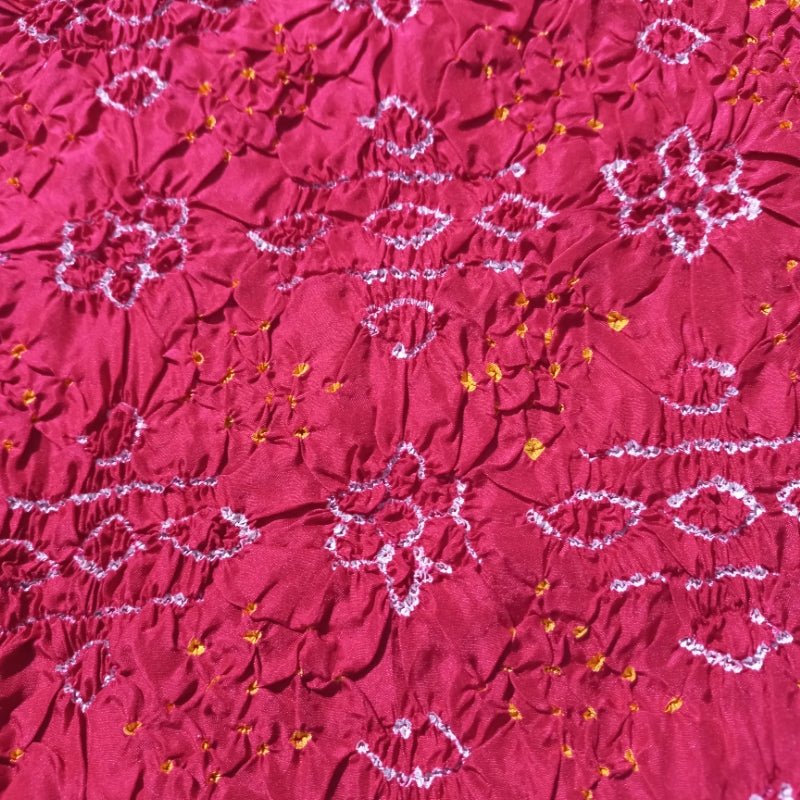 Magenta Pink Color Bandhini Silk Fabric With Bandhani Print-0.9-Cm