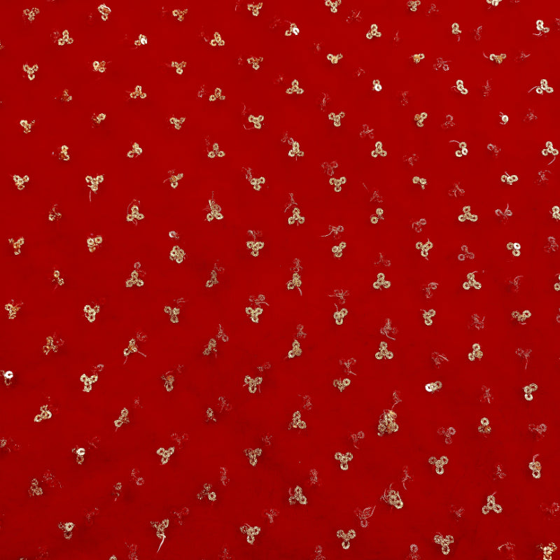 Cherry Red Premium Net fabric With Embroiderey