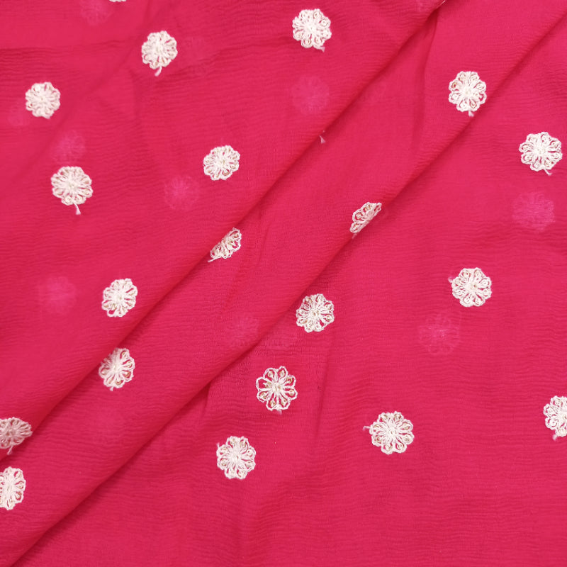 Ruby Pink Colour Chiffon Fabric With Sequence Floral Buttas -2-Mtr