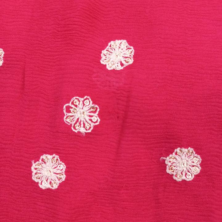 Ruby Pink Colour Chiffon Fabric With Sequence Floral Buttas -2-Mtr