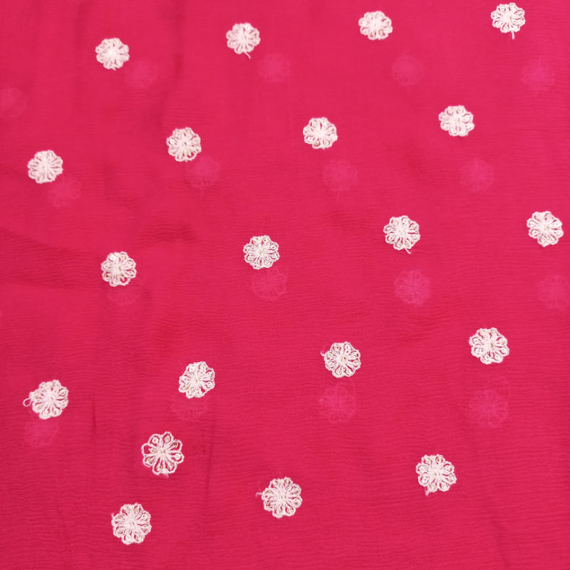 Ruby Pink Colour Chiffon Fabric With Sequence Floral Buttas -2-Mtr