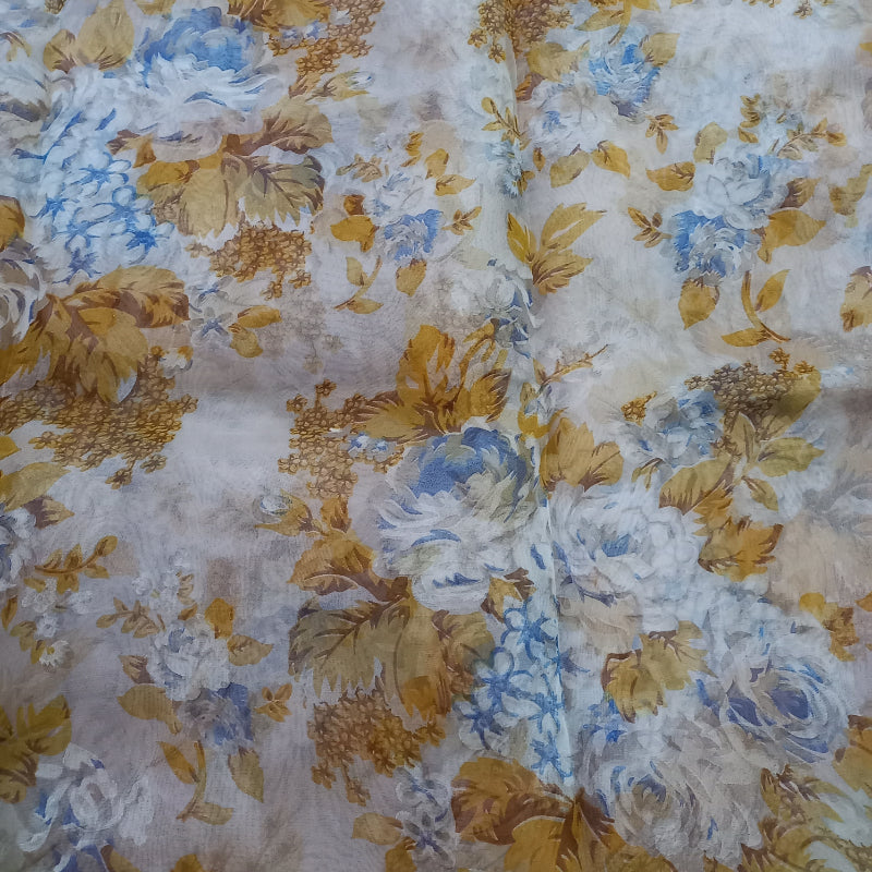 White Color Floral Organza Printed Fabric -2.5-Mtr