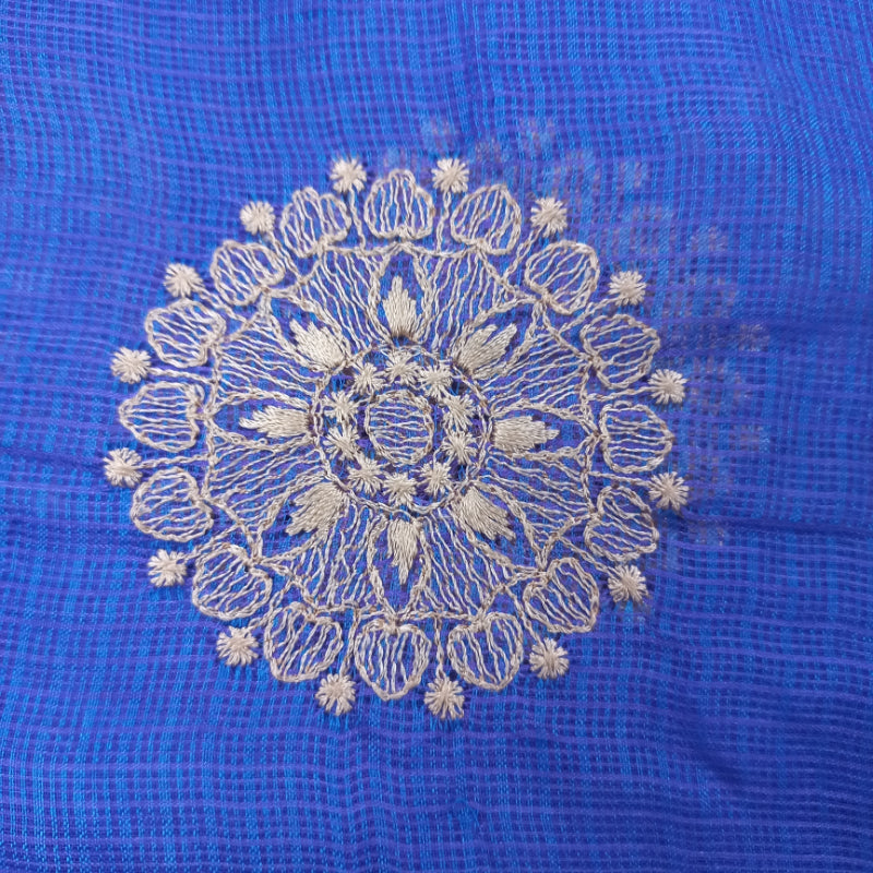 Lapis Blue Color Kota Fabric With Embroidered Floral Buttas -2.6-Mtr