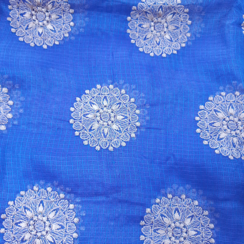 Lapis Blue Color Kota Fabric With Embroidered Floral Buttas -2.6-Mtr