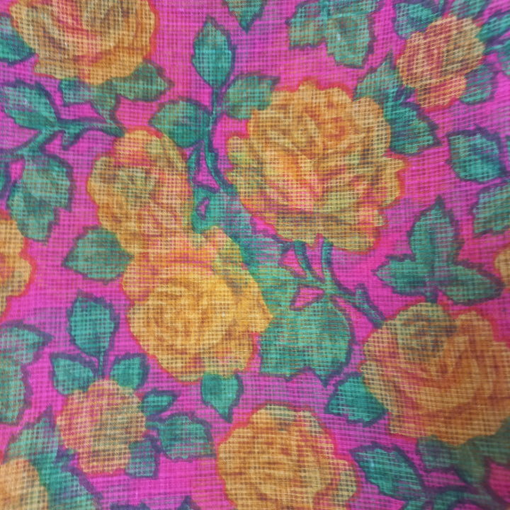 Fuscia Pink Colour Kota Fabric With Floral Pattern -0.85-Cm