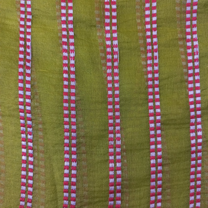 Mehendi Green Color Linen Fabric With Geometric Striped Embroidery -1.75-Mtr