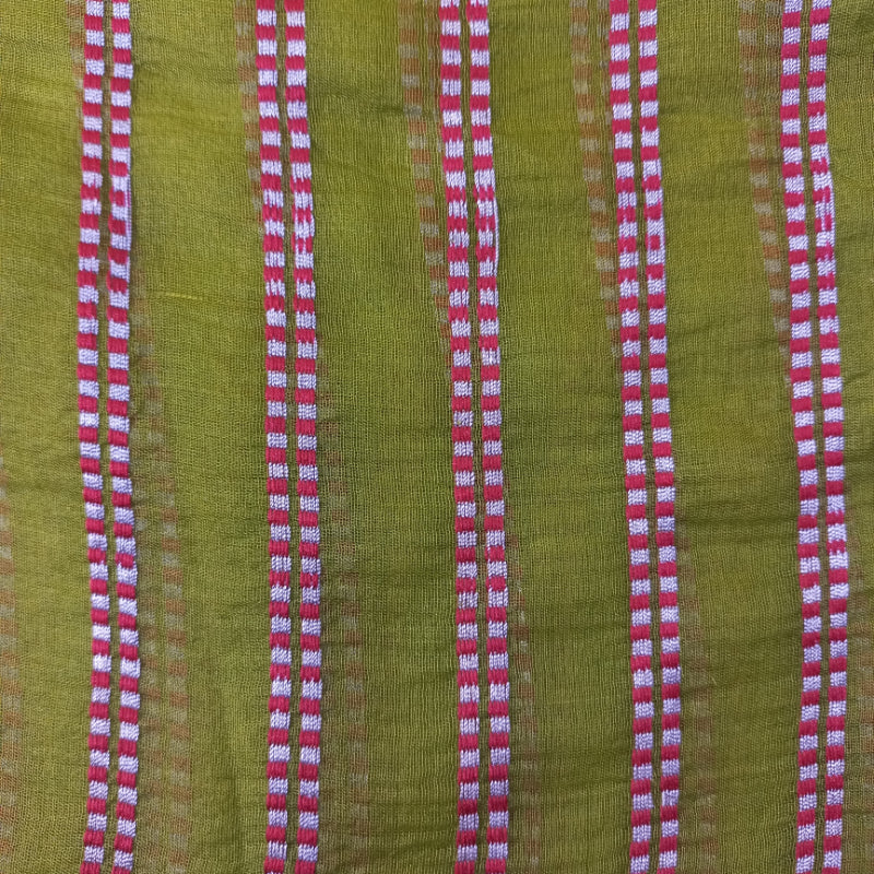 Mehendi Green Color Linen Fabric With Geometric Striped Embroidery -1.75-Mtr