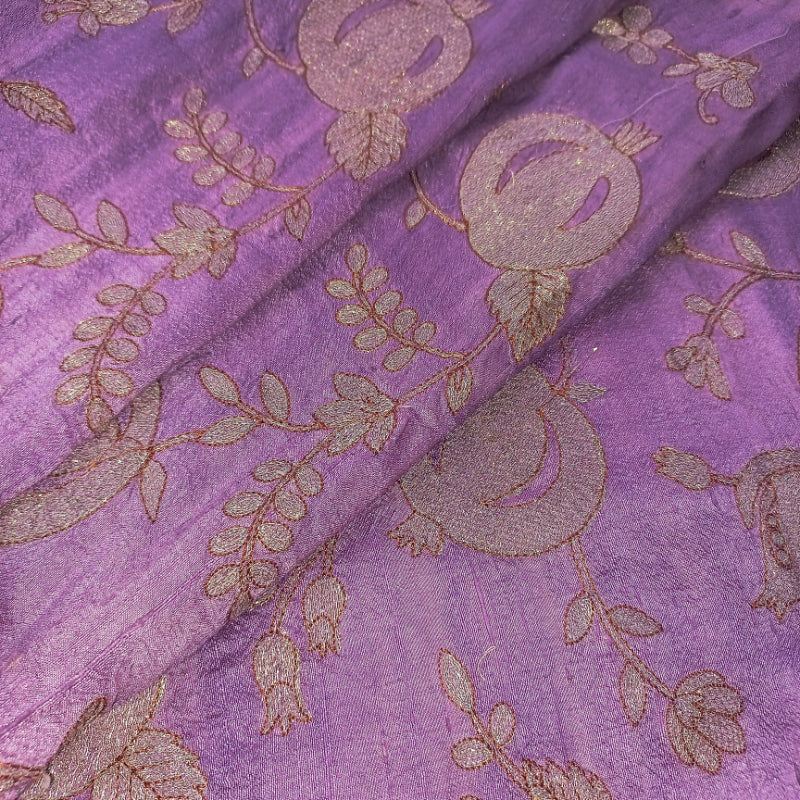 Lavender Color Silk Fabric With Embroidered Floral Buttas -1.25-Mtr