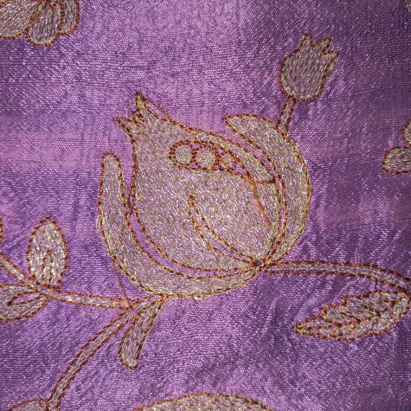 Lavender Color Silk Fabric With Embroidered Floral Buttas -1.25-Mtr