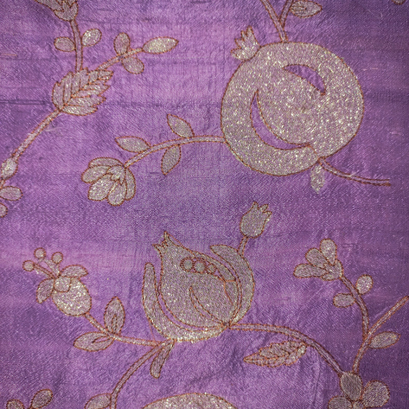 Lavender Color Silk Fabric With Embroidered Floral Buttas -1.25-Mtr